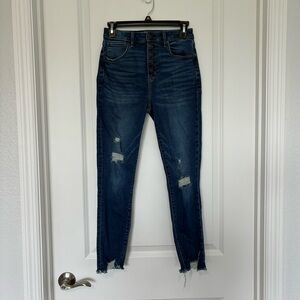 Abercrombie & Fitch High Rise Super Skinny Ankle Dark Blue Distressed Jeans 27/4